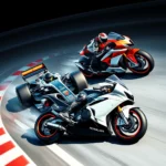 Wyścig Formuły 1 i motocykli wyścigowych na torze.