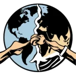 Stylizowanej ręce obejmujące Ziemię po obu stronach, podkreślając jedność i współpracę globalną.